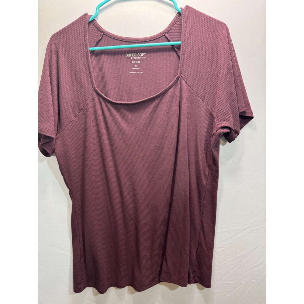 Torrid Super Soft Rib Knit Mauve Purple Short Sleeve Scoop Neck Top Size 3